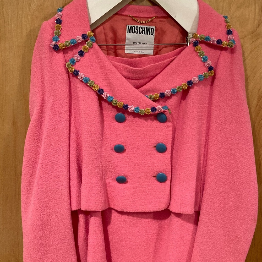 Moschino Couture Pink Skirt Suit Size US 12